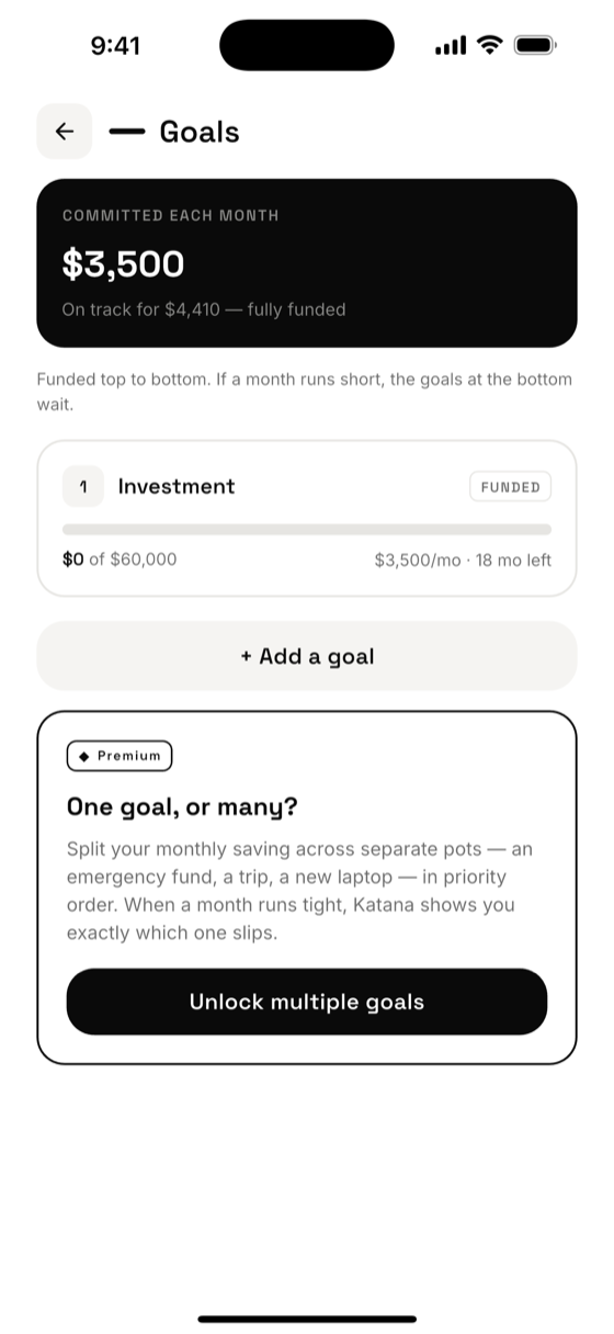 Goals funded top to bottom, on track for the month